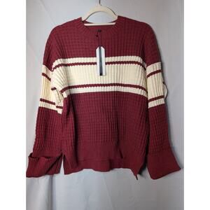 Saukole Women's Burgundy Cream Striped Hi-Low Sweater Medium NWT(708)